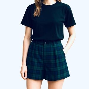 Vintage 90’s Savannah Blue Green Plaid Wool High Rise Shorts Size 6P